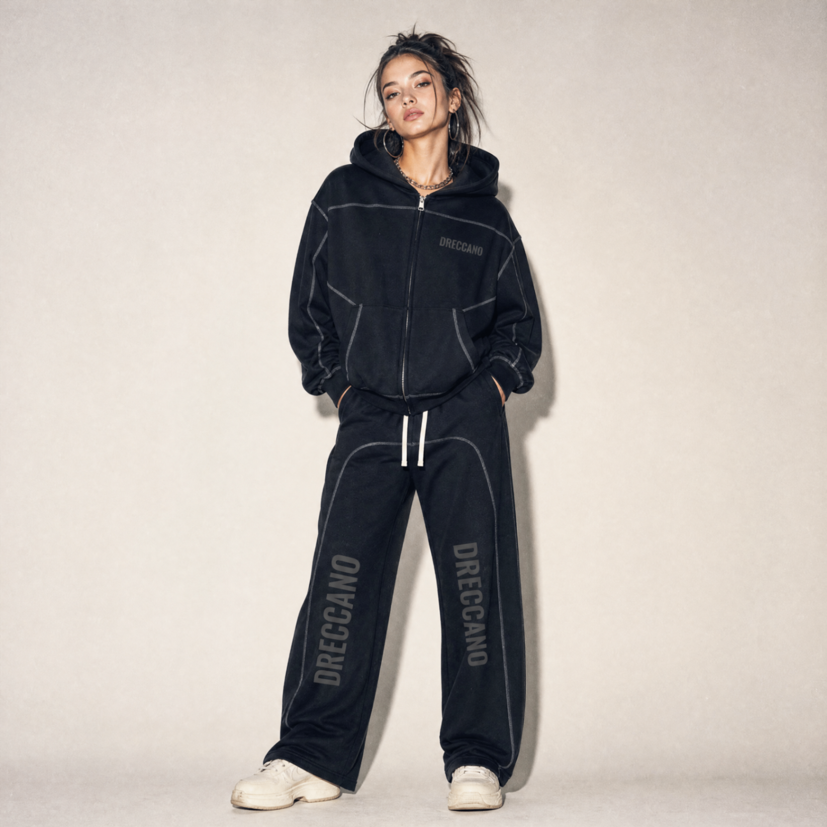 Dreccano set on a female model — studio